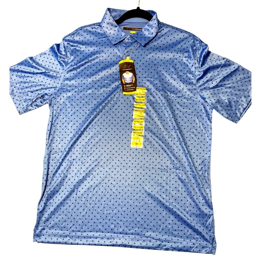 Greg Norman Mens Medium Blue Polka Dot Polo Shirt With Moisture-Wicking & UPF 30
